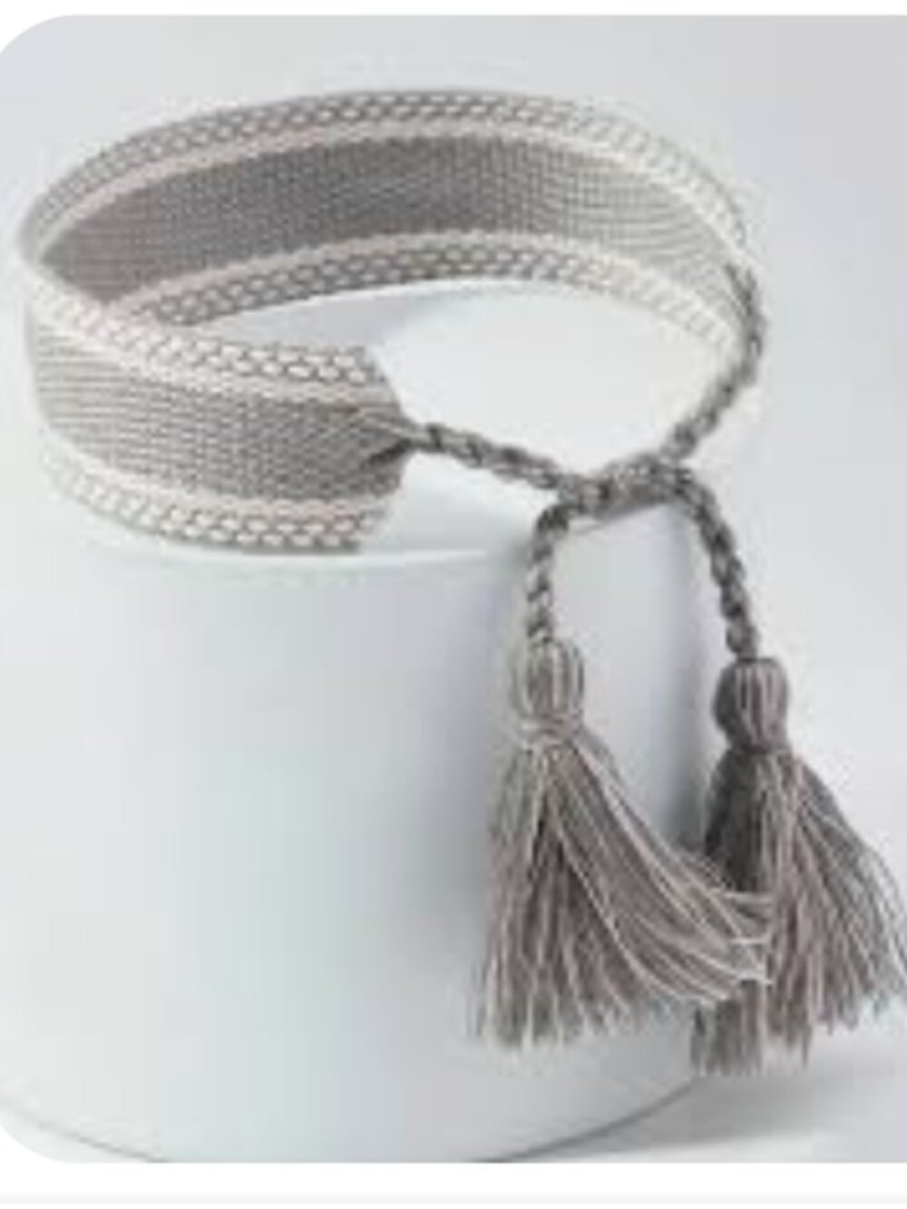 Boho Chic Woven Grey Gray and White Friendship Bracelet Adjustable Tassel Ends